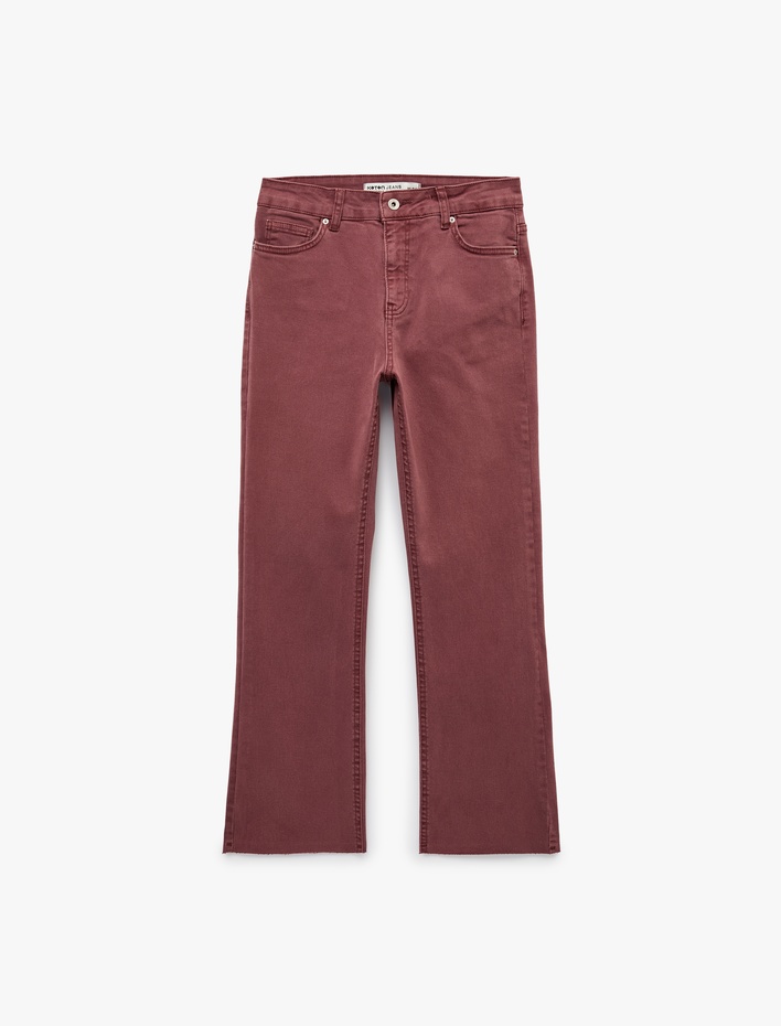  Pamuklu Dar Kalıp Düğmeli Cepli İspanyol Paça Crop Jean Pantolon -  Kick Flare Jeans