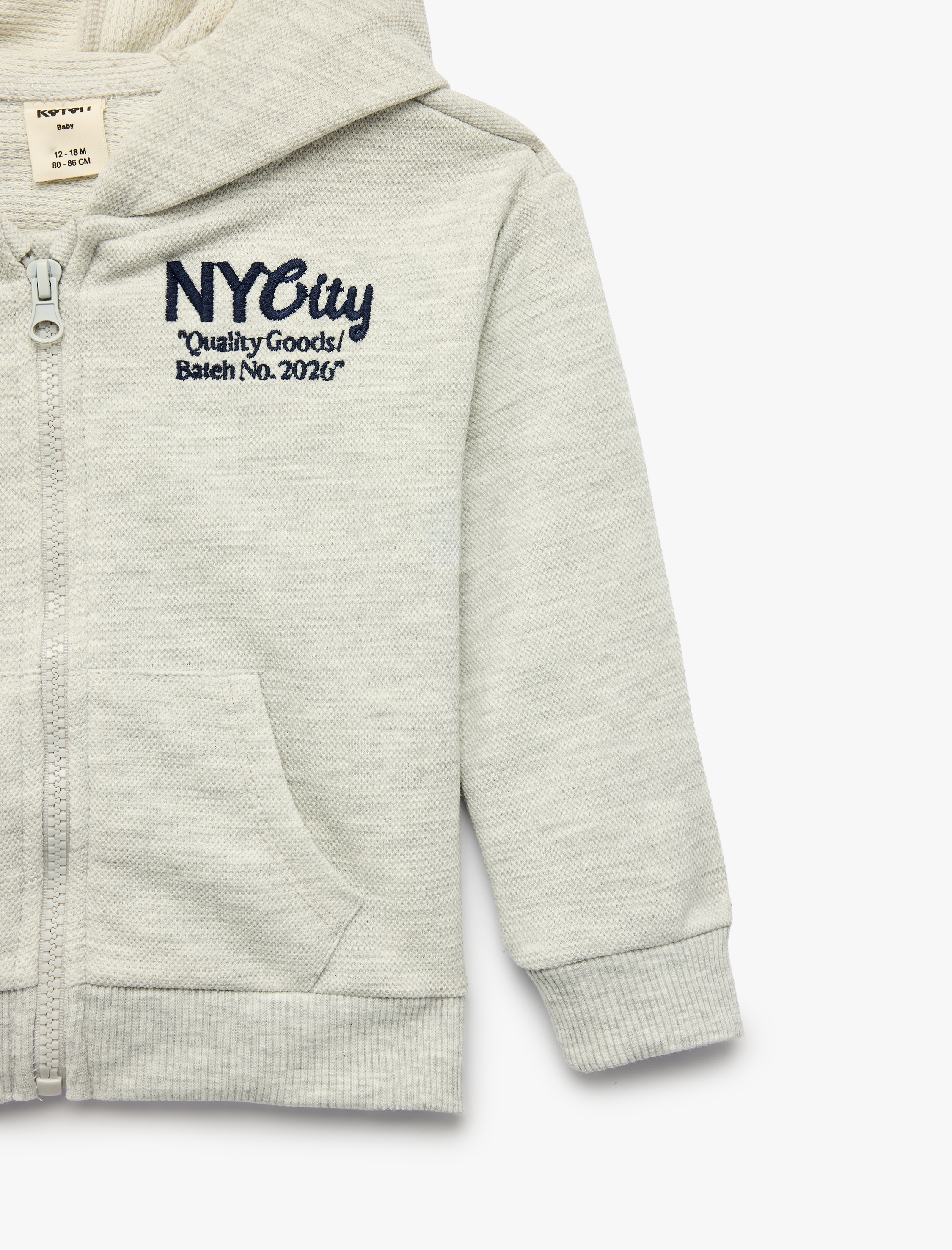  Erkek Bebek Nakış Detaylı Uzun Kollu Kapşonlu Fermuarlı Oversize Sweatshirt