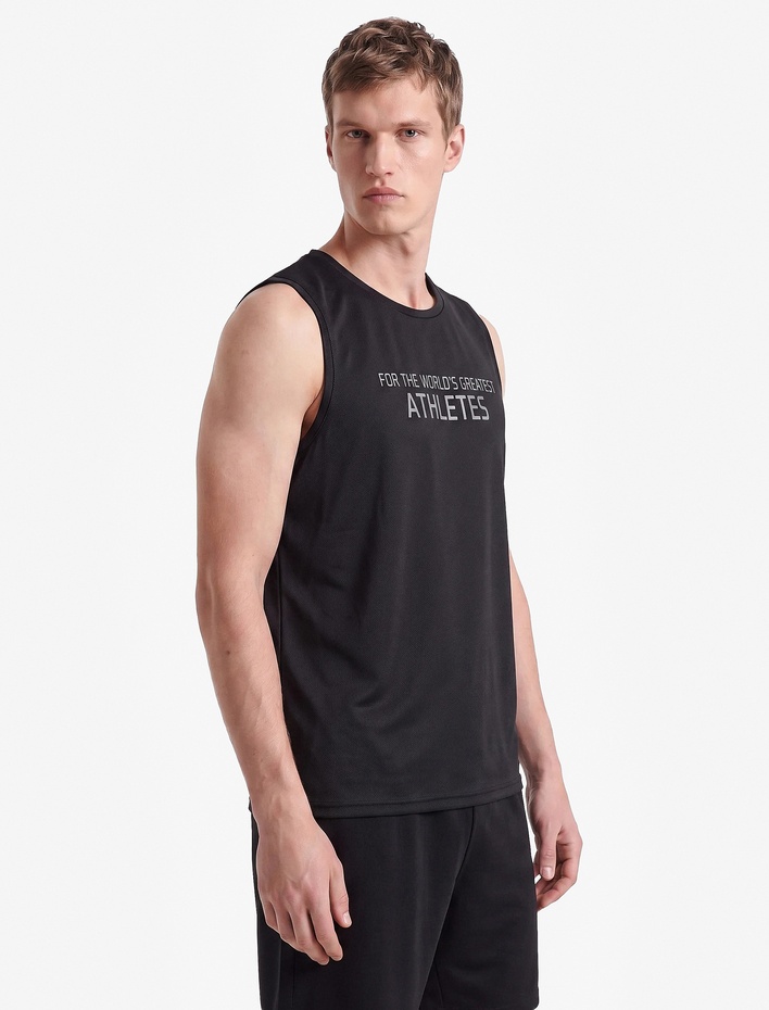  Regular Fit Kolsuz Bisiklet Yaka Baskılı Spor Atlet