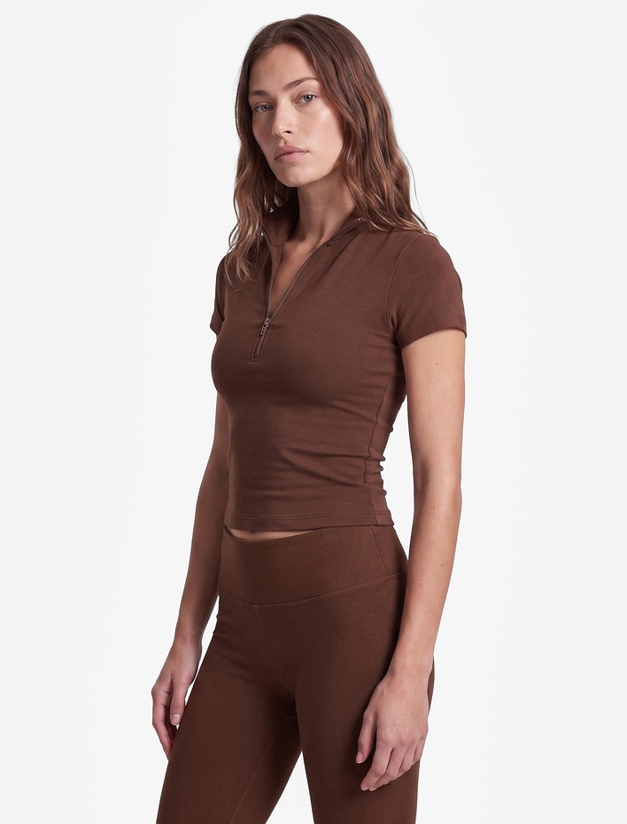  Yarım Fermuarlı Slim Fit Dik Yaka Kısa Kollu Spor Tişört