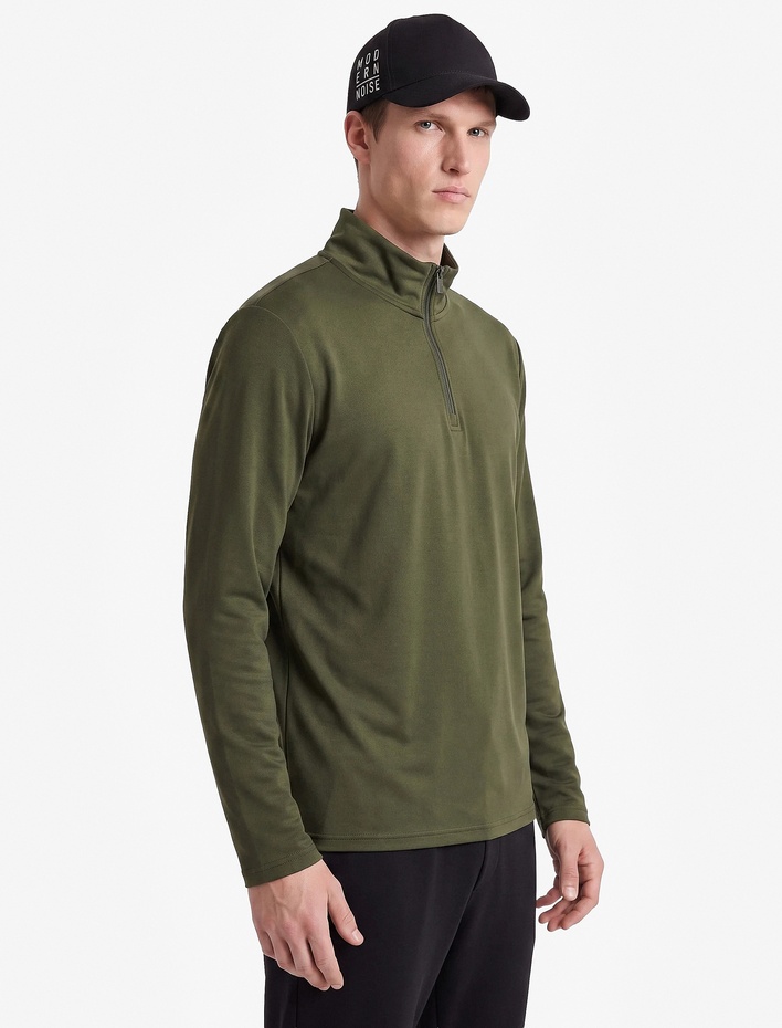  Regular Fit Uzun Kollu Dik Yaka Yarım Fermuarlı Spor Sweatshirt