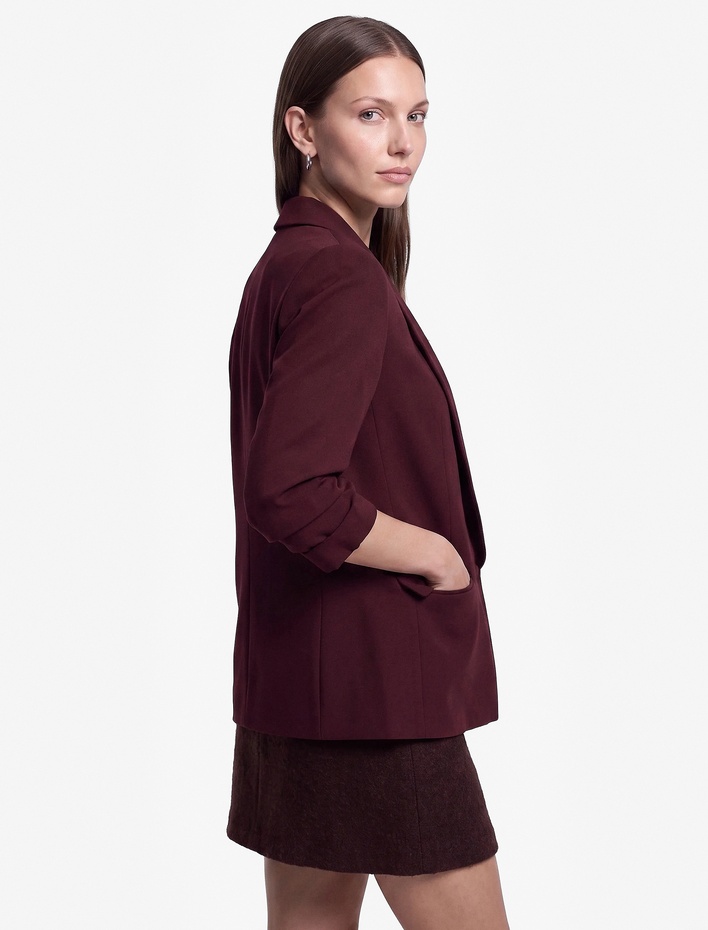  Krep Kumaş Şal Yaka 3/4 Kollu Blazer Ceket