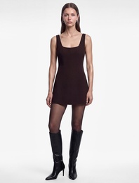 Regular Fit A Kesim Kare Yaka Kolsuz Mini Elbise