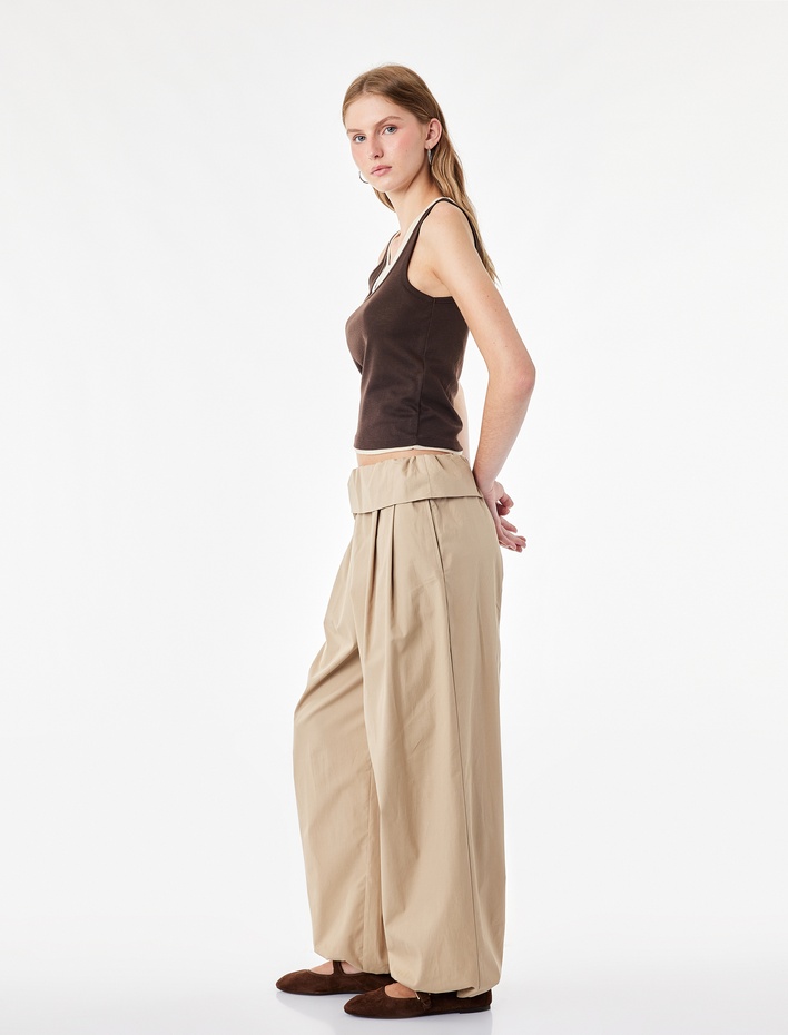  Beli Bağcıklı Katlama Detaylı Balon Form Poplin Harem Pantolon