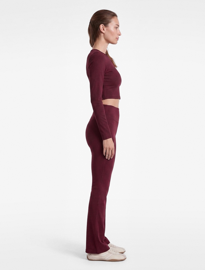  Yüksek Bel Slim Fit Dikiş Detaylı Spor İspanyol Paça Tayt