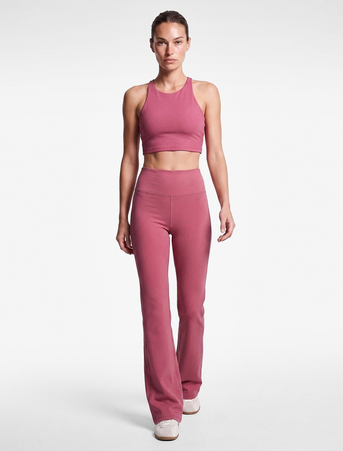  Yüksek Bel Slim Fit Dikiş Detaylı Spor İspanyol Paça Tayt