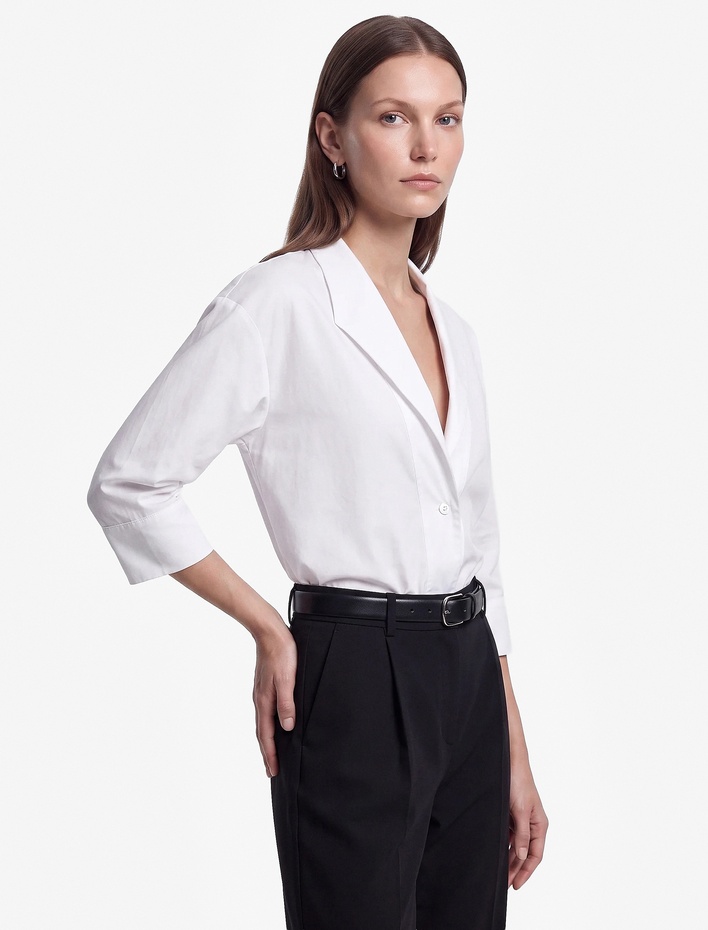  Kruvaze Yaka 3/4 Kollu Düğmeli Oversize Gömlek