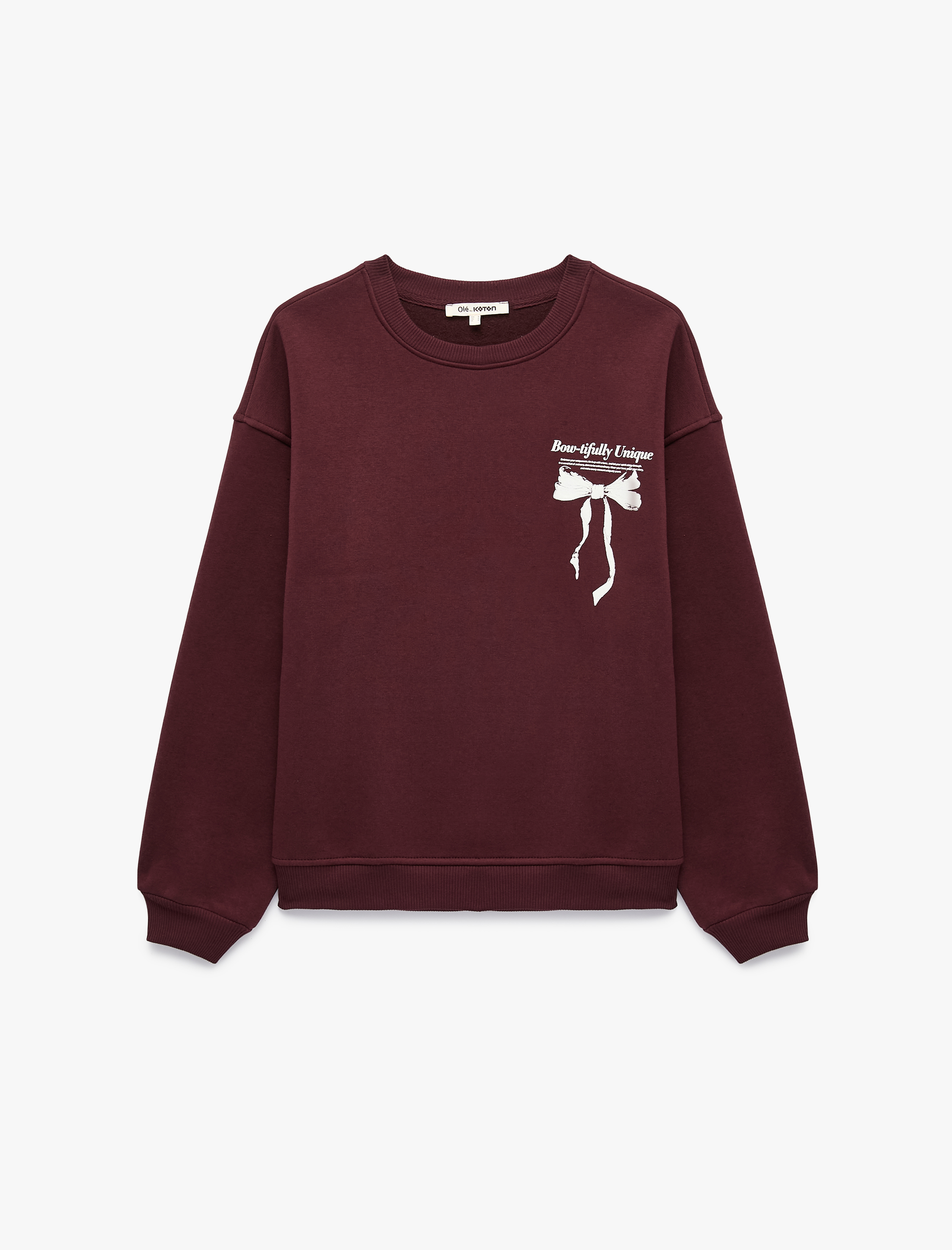   Rahat Kalıp Bisiklet Yaka Şardonlu Arkası Fiyonk Baskılı Sweatshirt