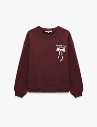 Rahat Kalıp Bisiklet Yaka Şardonlu Arkası Fiyonk Baskılı Sweatshirt