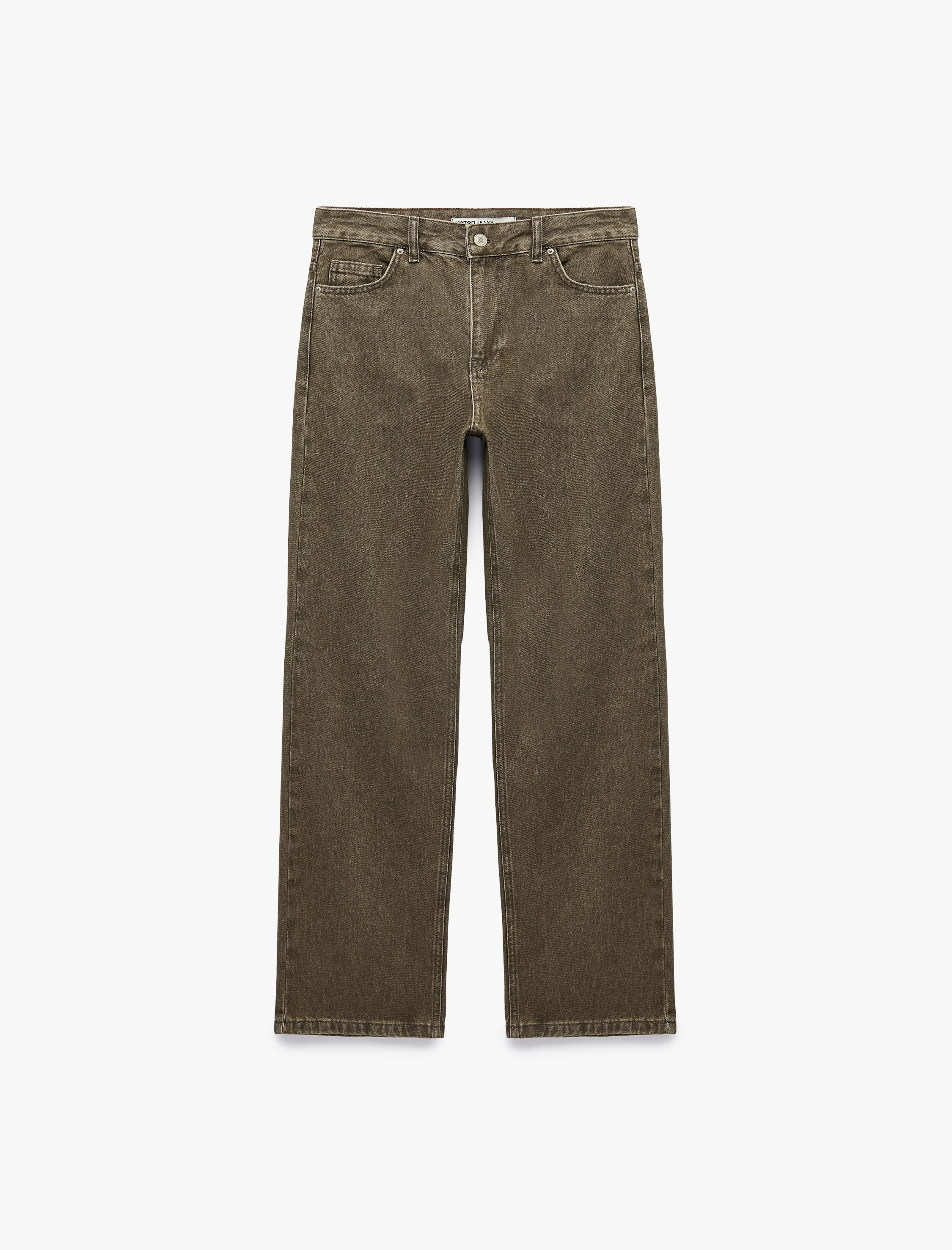   Normal Bel Uzun Düz Paça Cepli Düğmeli Denim Pantolon - Longer Straight Fit Jeans