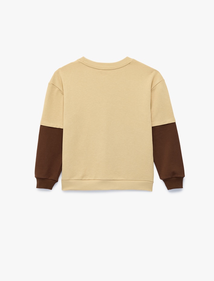 Erkek Çocuk Renk Kontrastlı Bisiklet Yaka Uzun Kollu Baskılı Sweatshirt
