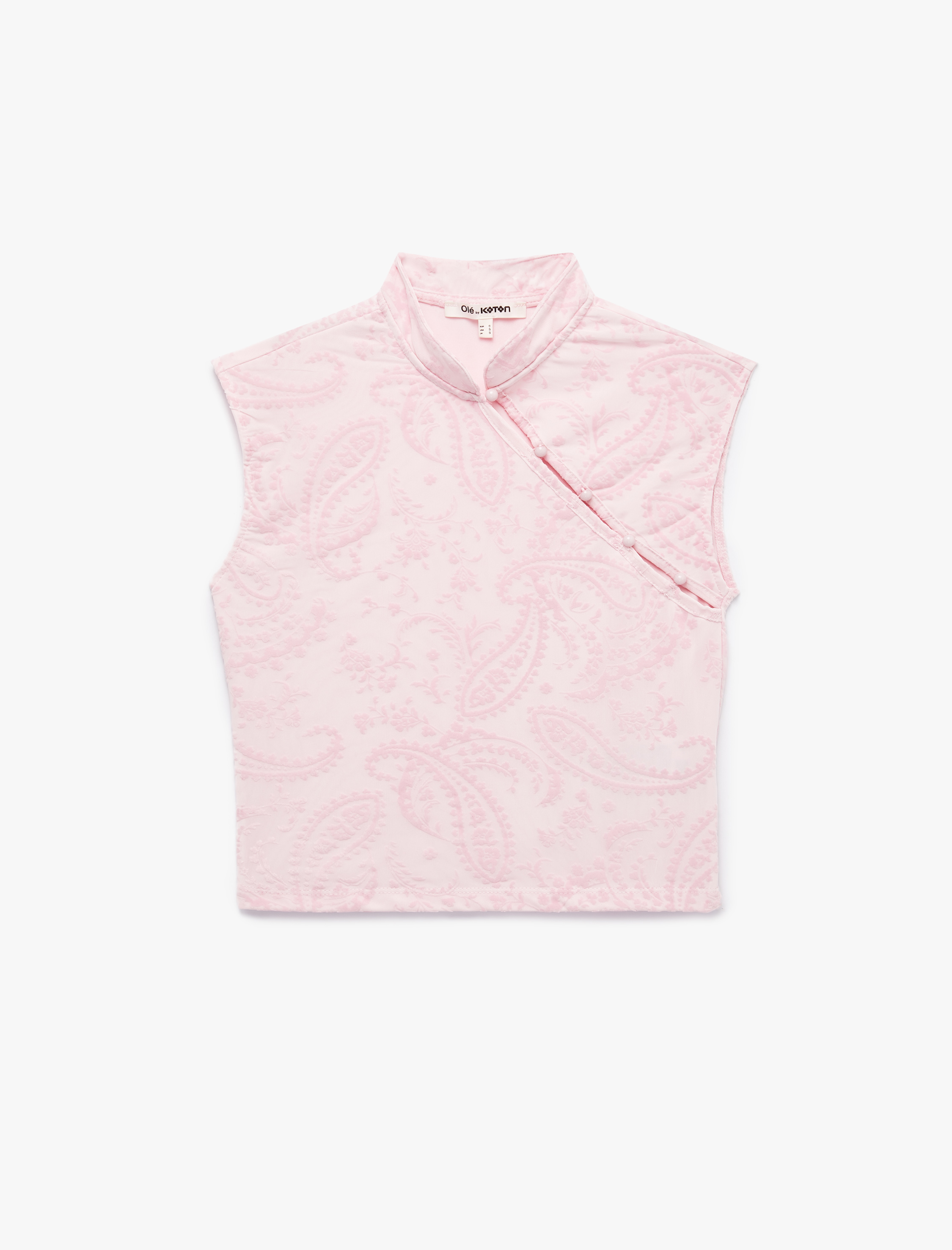   Slim Fit Kolsuz Düğmeli Qipao Yaka Tül Bluz