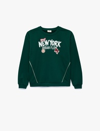 Üç İplik Uzun Kollu Bisiklet Yaka Baskılı Sweatshirt