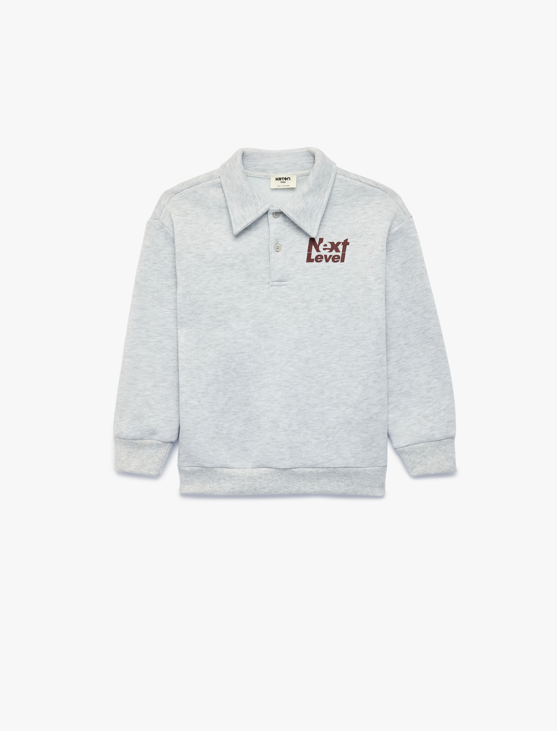  Erkek Çocuk Üç İplik Şardonlu Baskılı Düğmeli Polo Yaka Sweatshirt