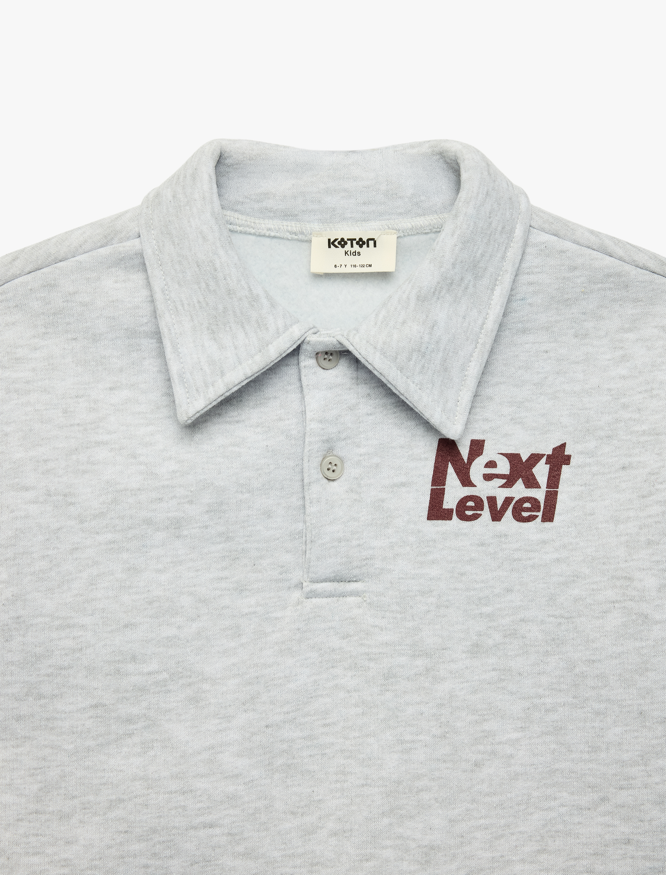 Erkek Çocuk Üç İplik Şardonlu Baskılı Düğmeli Polo Yaka Sweatshirt