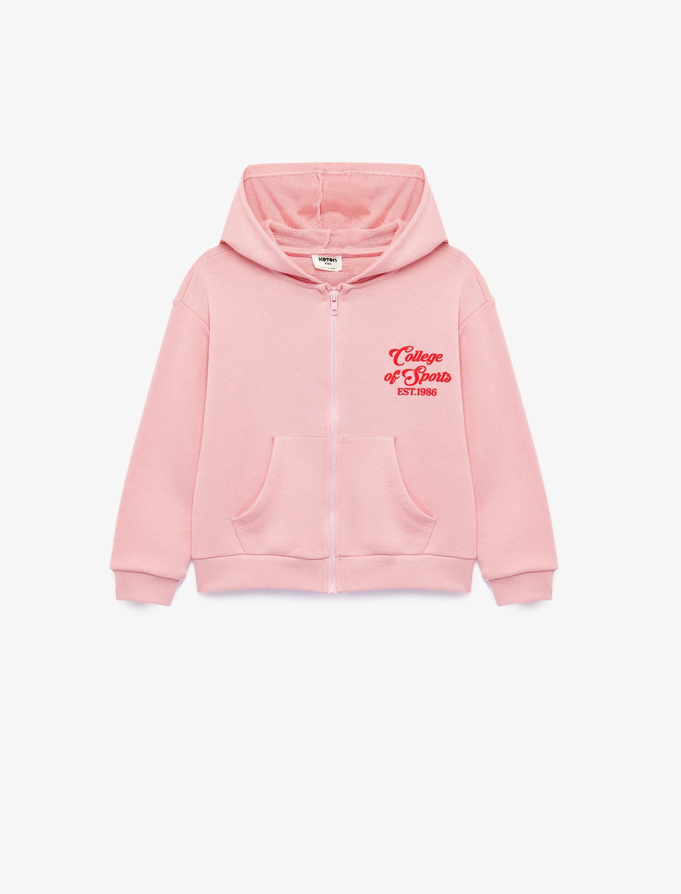  Kız Çocuk Cep Detaylı Uzun Kollu Baskılı Oversize Kapşonlu Fermuarlı Sweatshirt