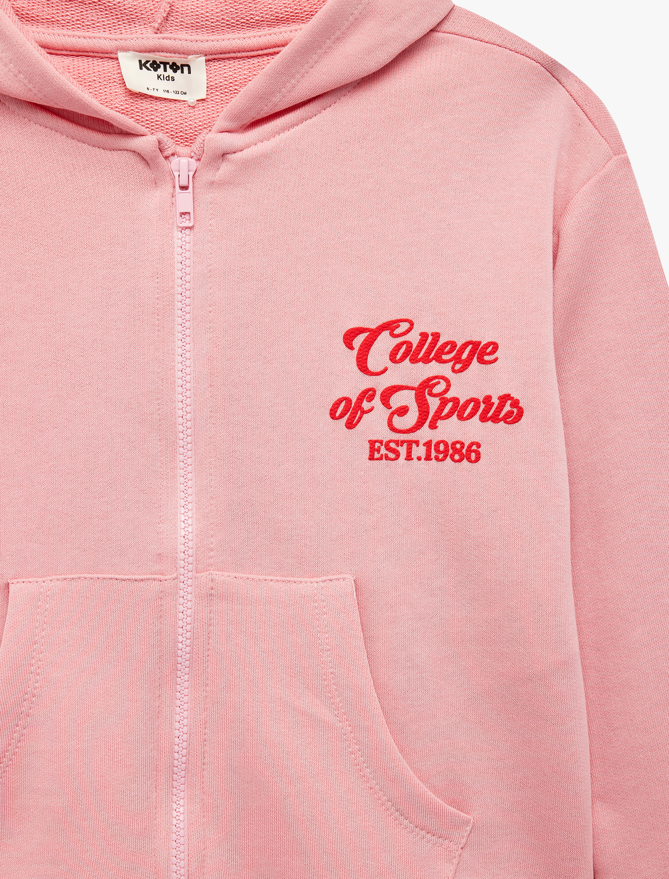  Kız Çocuk Cep Detaylı Uzun Kollu Baskılı Oversize Kapşonlu Fermuarlı Sweatshirt