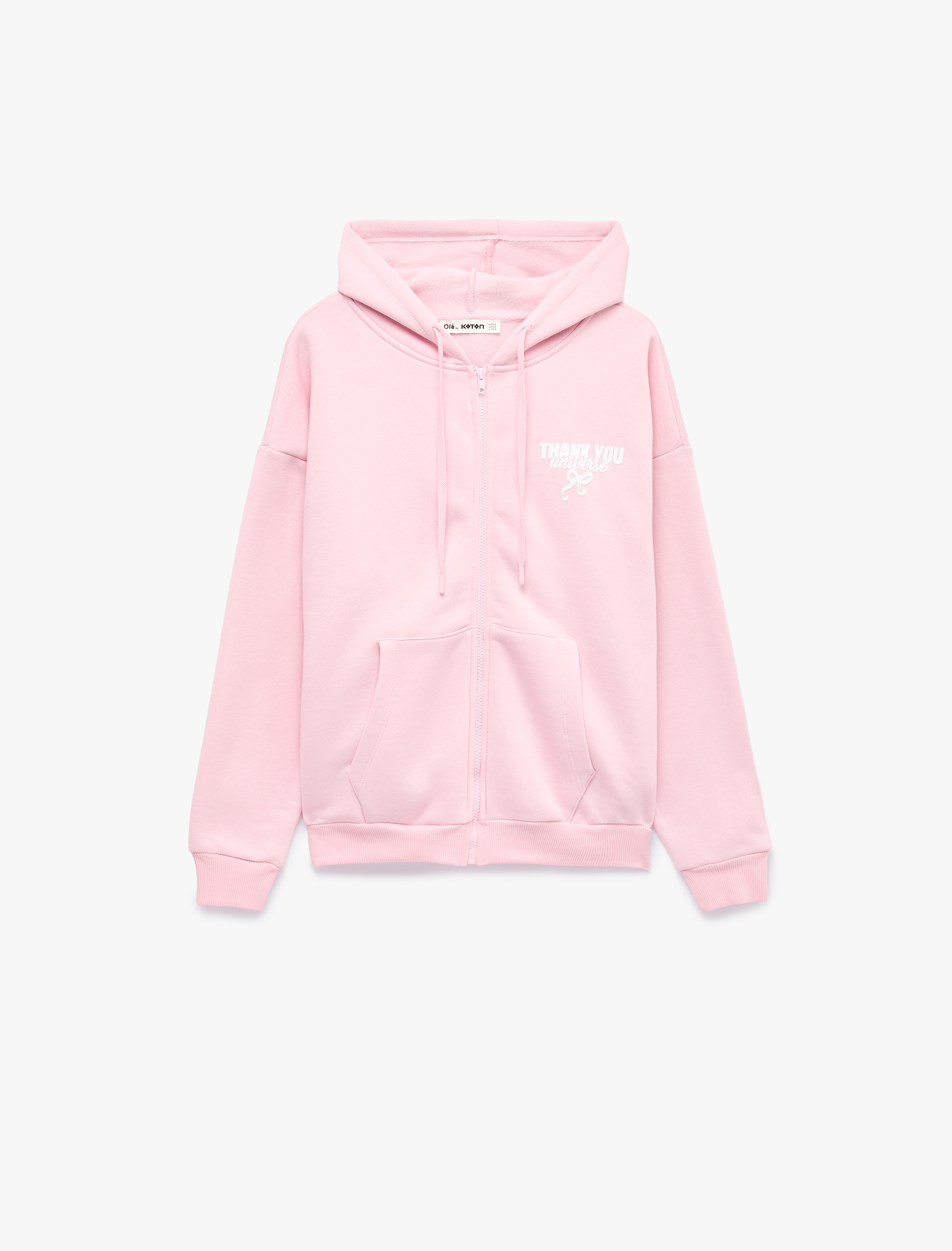   Rahat Kalıp Şardonlu Arkası Fiyonk Baskılı Cepli Fermuarlı Kapüşonlu Sweatshirt
