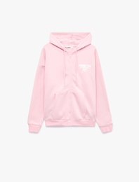 Rahat Kalıp Şardonlu Arkası Fiyonk Baskılı Cepli Fermuarlı Kapüşonlu Sweatshirt