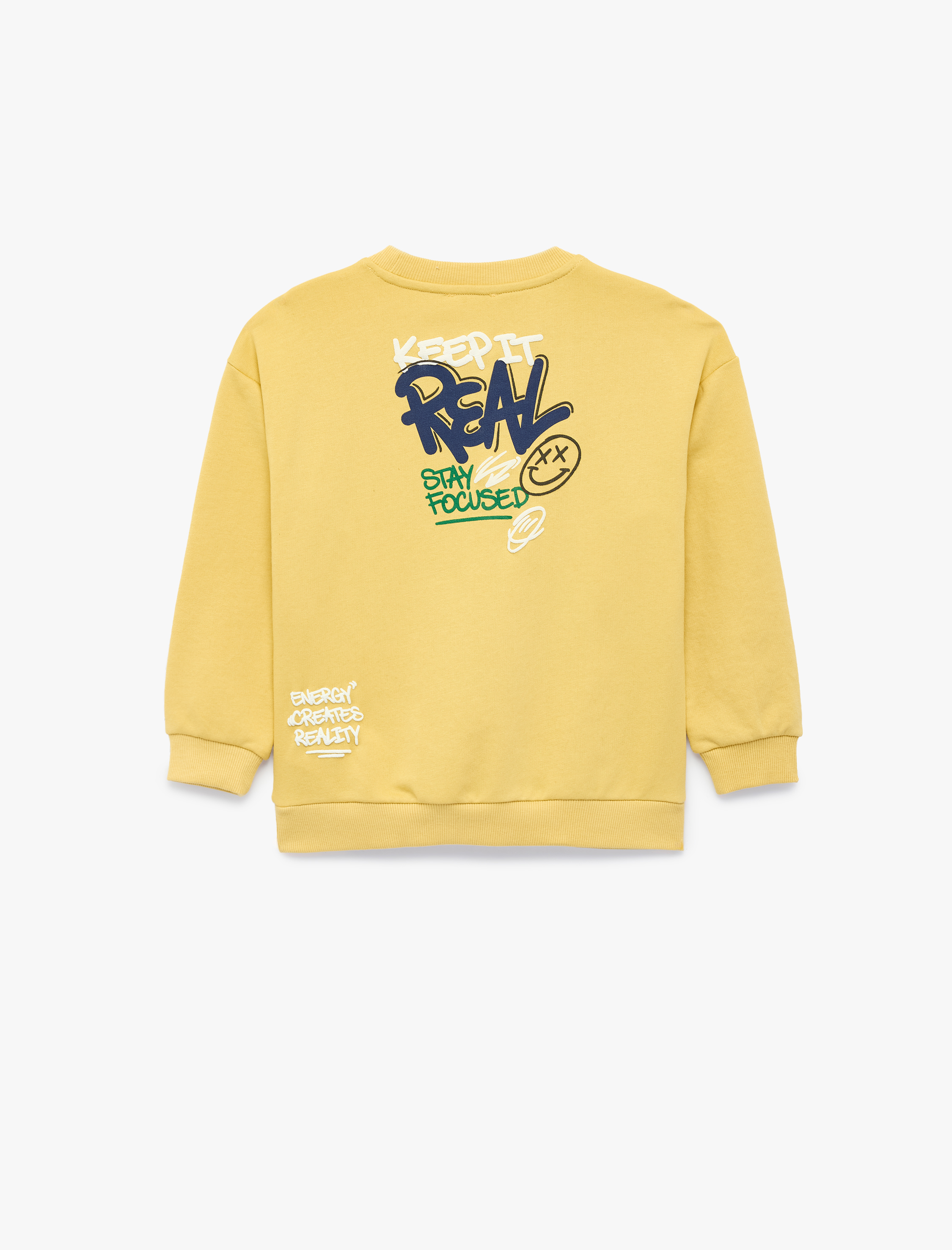  Erkek Çocuk Üç İplik Bisiklet Yaka Uzun Kollu Arkası Baskılı Sweatshirt