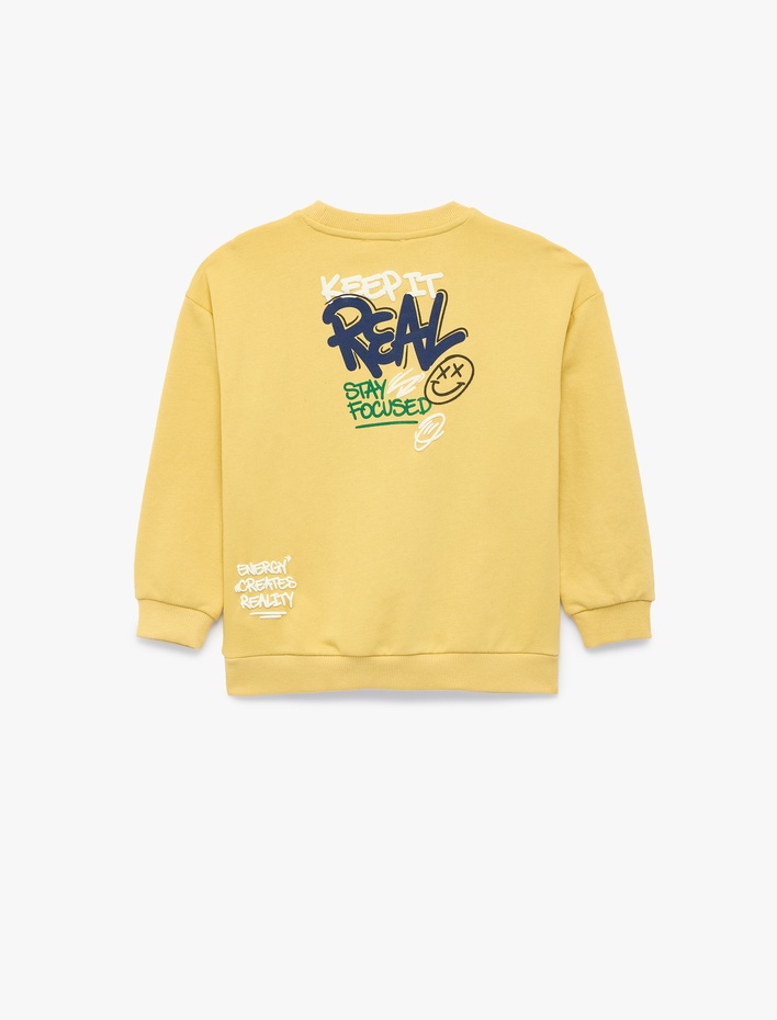 Erkek Çocuk Üç İplik Bisiklet Yaka Uzun Kollu Arkası Baskılı Sweatshirt
