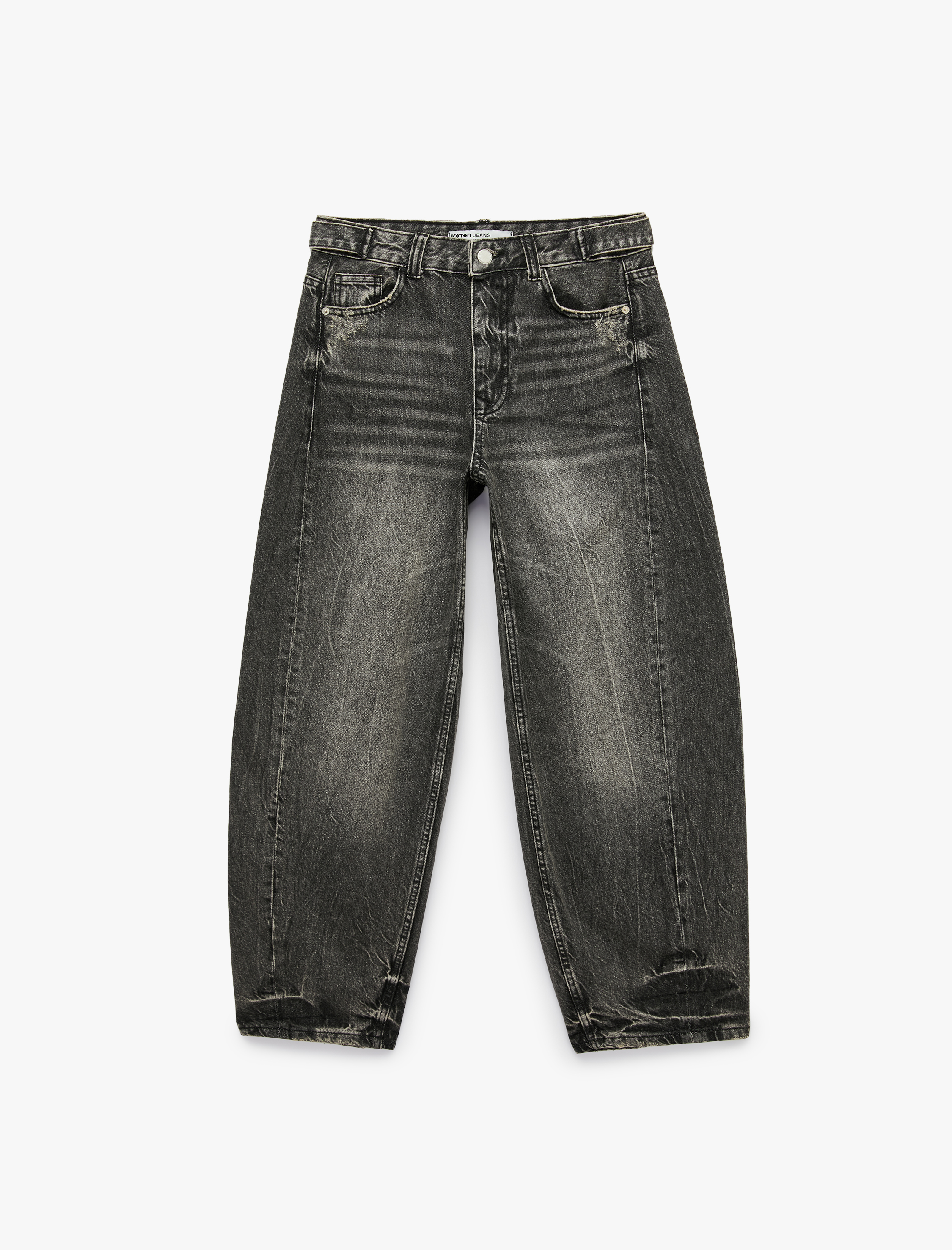   Yıkamalı Dikiş Detaylı Düğmeli Rahat Kalıp Balon Fit Barrel Denim Pantolon - Barrel Jeans