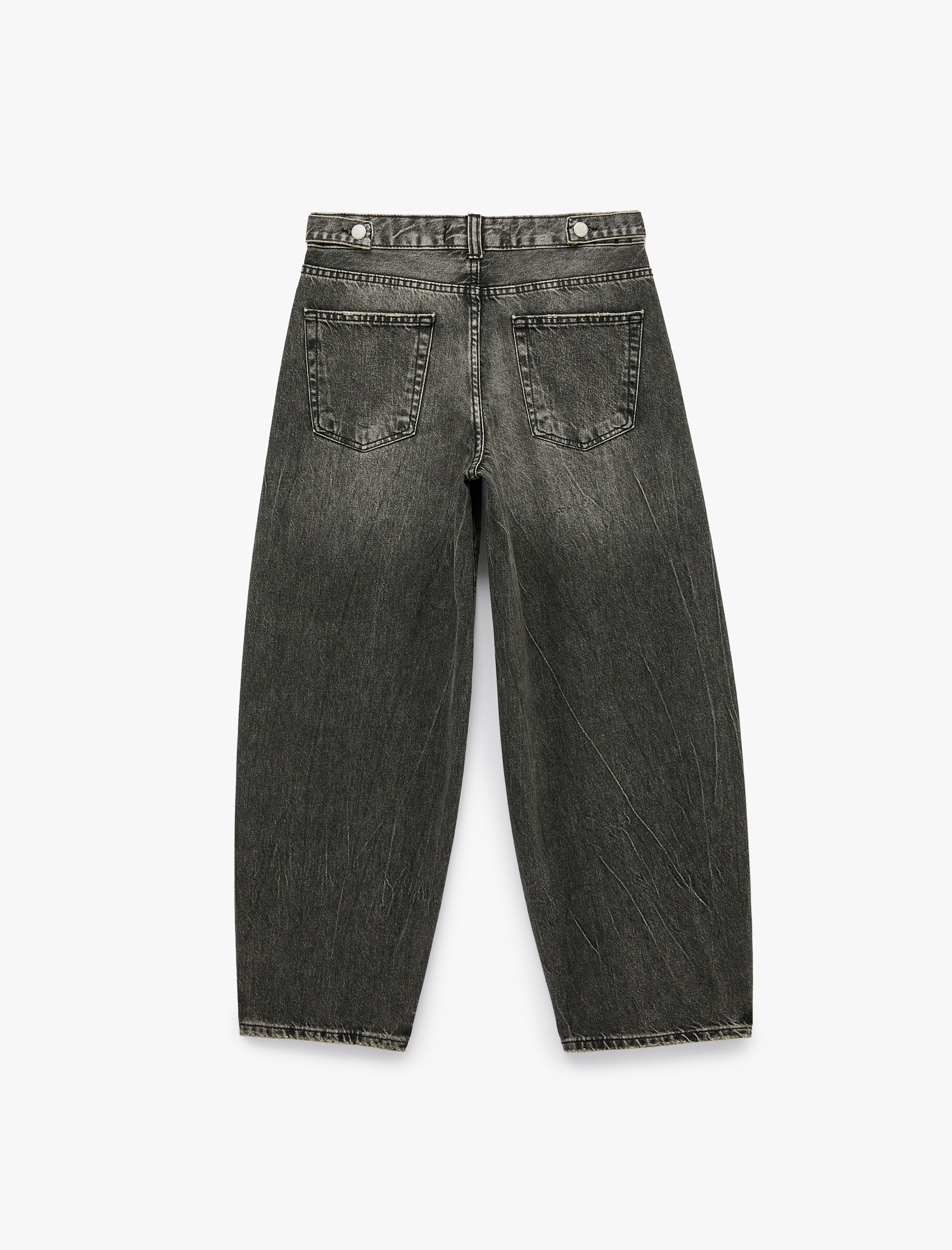   Yıkamalı Dikiş Detaylı Düğmeli Rahat Kalıp Balon Fit Barrel Denim Pantolon - Barrel Jeans