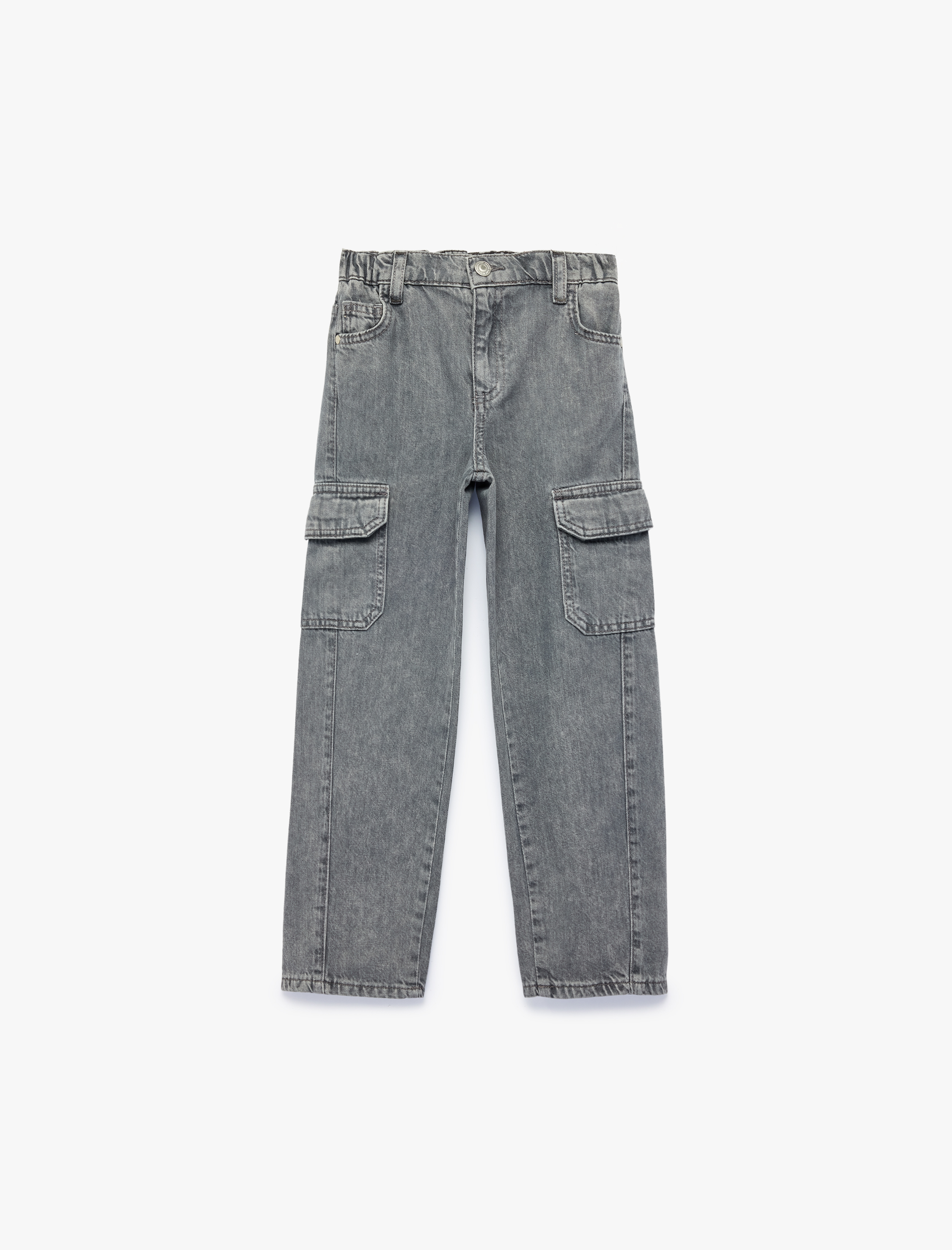  Erkek Çocuk Cep Detaylı Loose Fit Pamuklu Denim Kargo Pantolon - Cargo Jeans