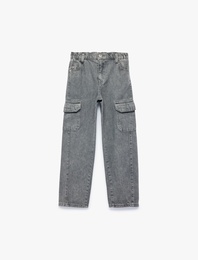 Cep Detaylı Loose Fit Pamuklu Denim Kargo Pantolon - Cargo Jeans