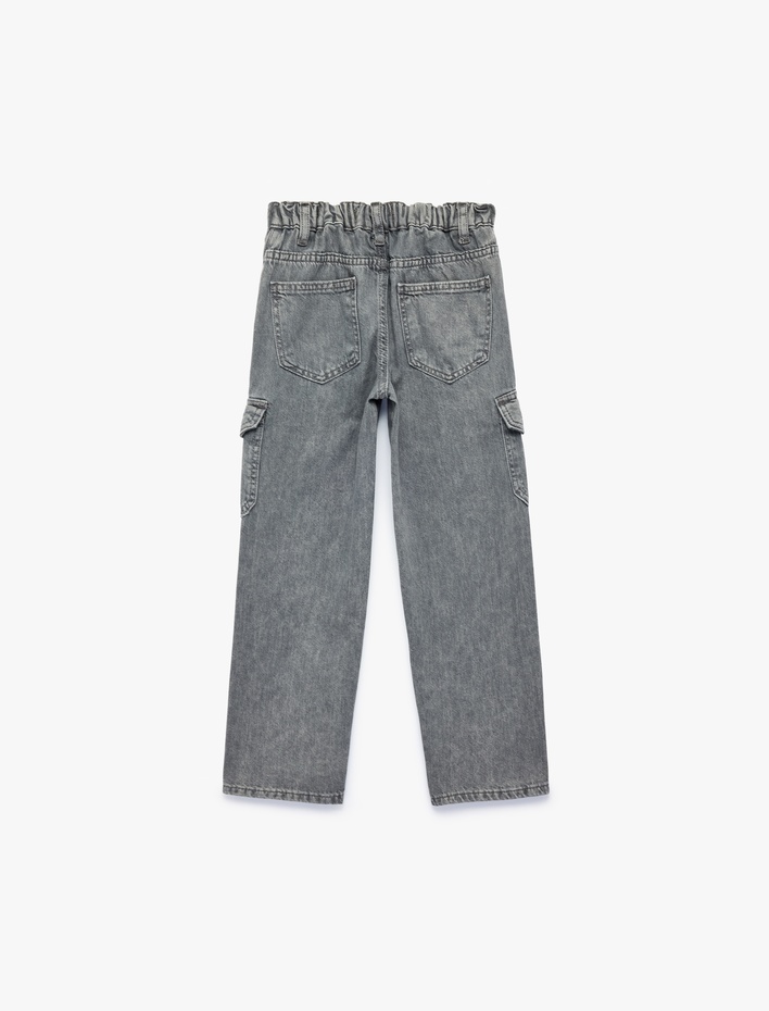 Erkek Çocuk Cep Detaylı Loose Fit Pamuklu Denim Kargo Pantolon - Cargo Jeans