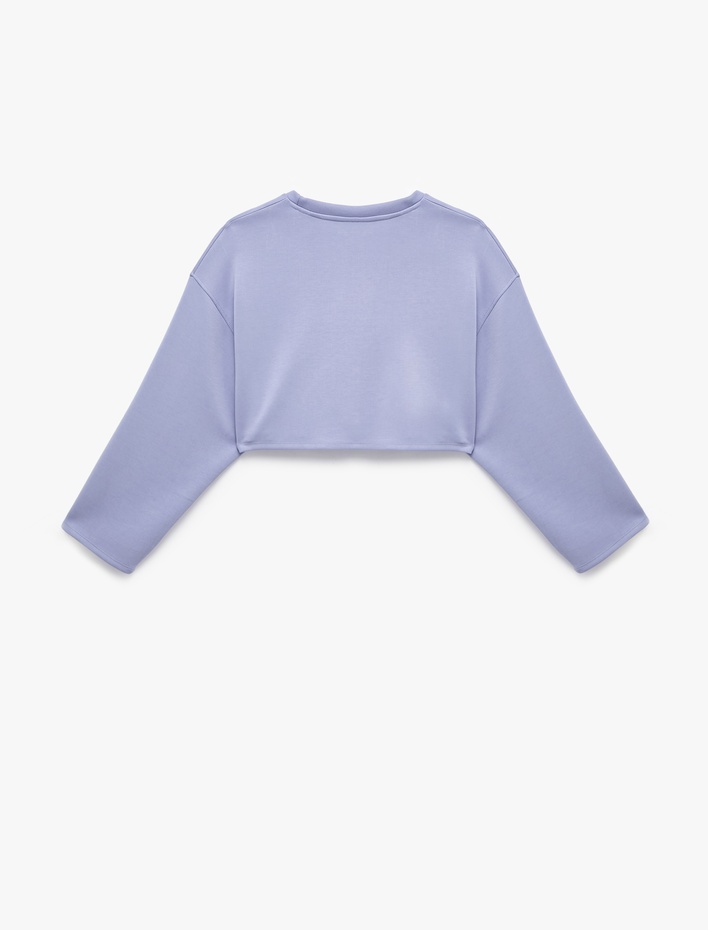  Uzun Kollu Bisiklet Yaka Spor Crop Sweatshirt