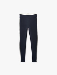 Slim Fit Yüksek Bel Şerit Detaylı Spor Tayt