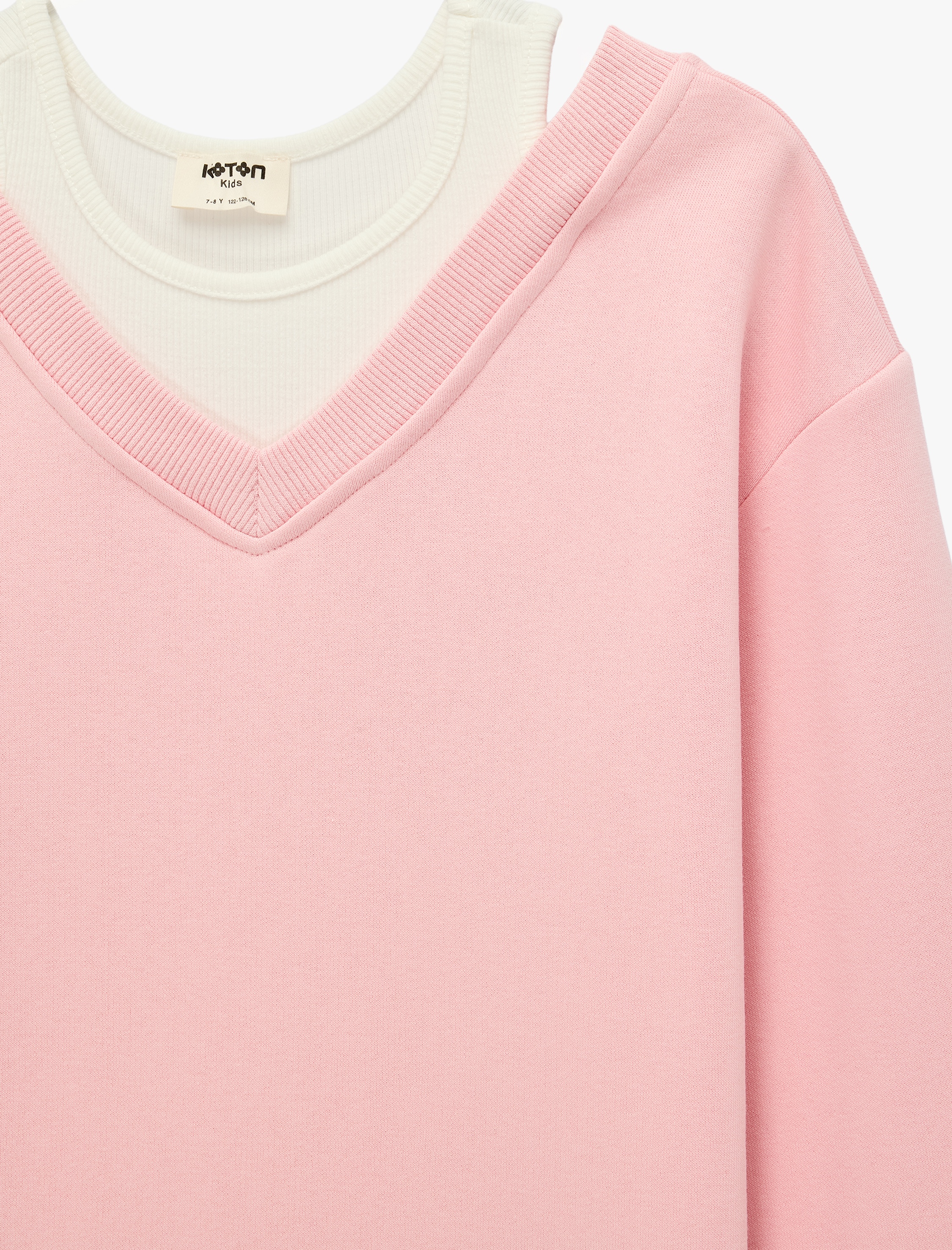  Kız Çocuk Katmanlı V Yaka Uzun Kollu Pamuklu Şardonlu Sweatshirt