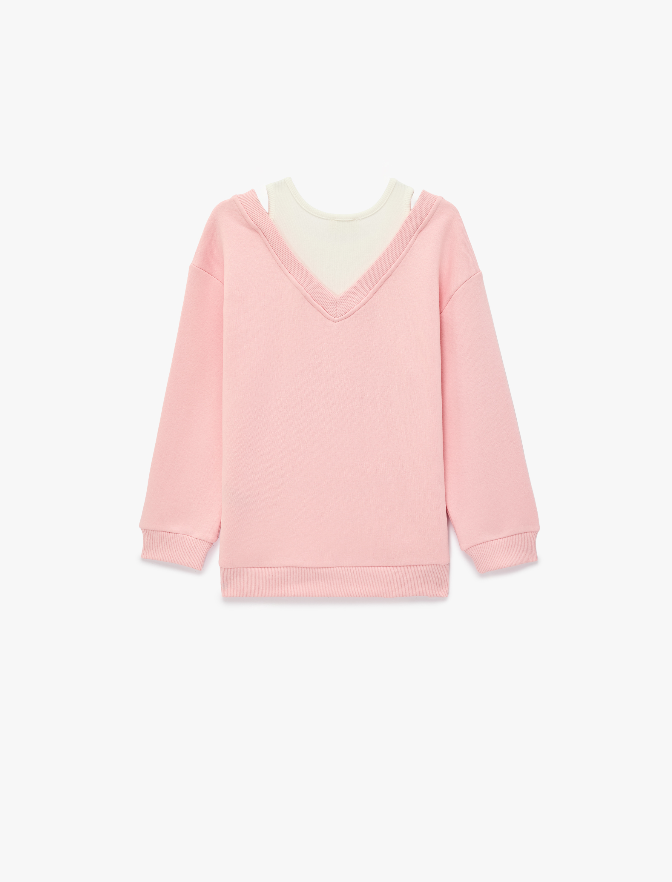  Kız Çocuk Katmanlı V Yaka Uzun Kollu Pamuklu Şardonlu Sweatshirt