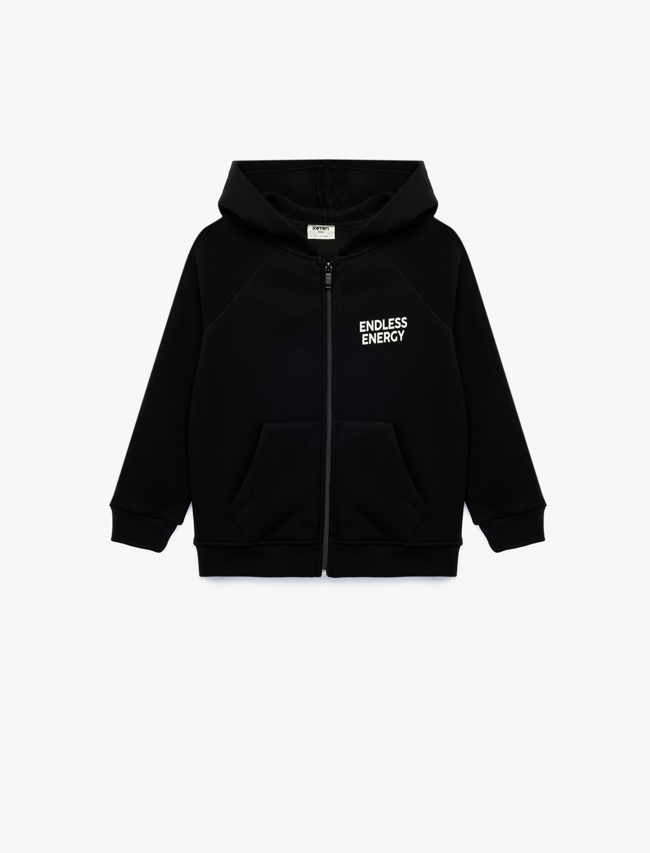  Erkek Çocuk Baskı Detaylı Pamuklu Cepli Üç İplik Şardonlu Kapşonlu Fermuarlı Sweatshirt