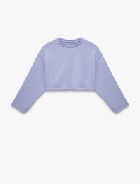 Uzun Kollu Bisiklet Yaka Spor Crop Sweatshirt