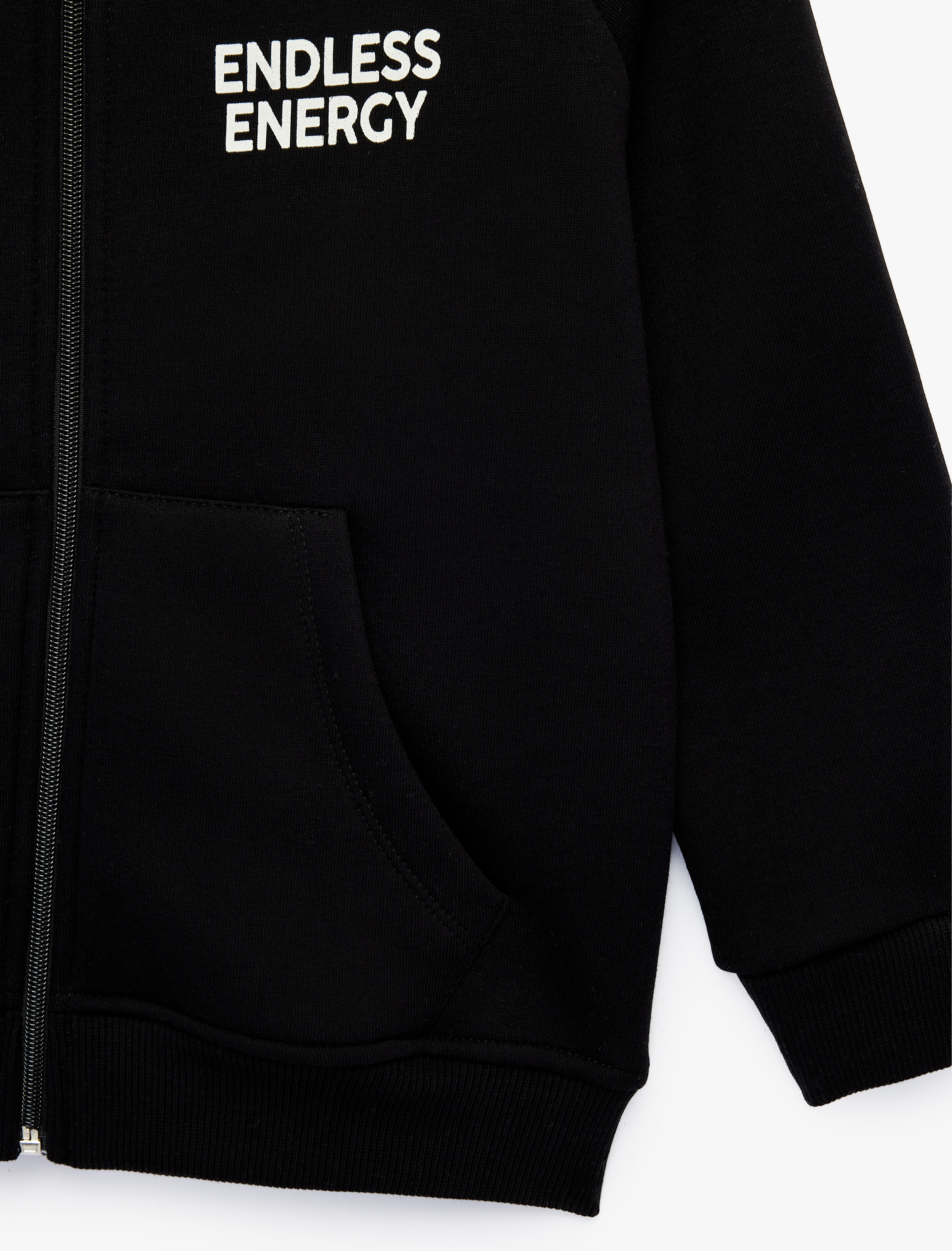  Erkek Çocuk Baskı Detaylı Pamuklu Cepli Üç İplik Şardonlu Kapşonlu Fermuarlı Sweatshirt