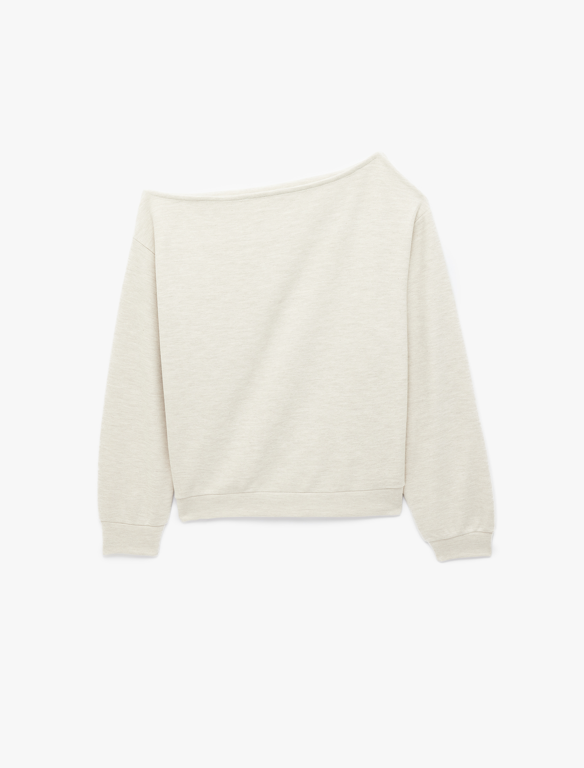   Uzun Kollu Zımba Detaylı Asimetrik Kayık Yaka Omzu Açık Sweatshirt