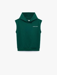 Üç İplik Baskılı Oversize Kapşonlu Kolsuz Sweatshirt