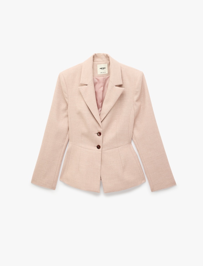  Geniş Yaka Cep Detaylı Düğmeli Blazer Ceket