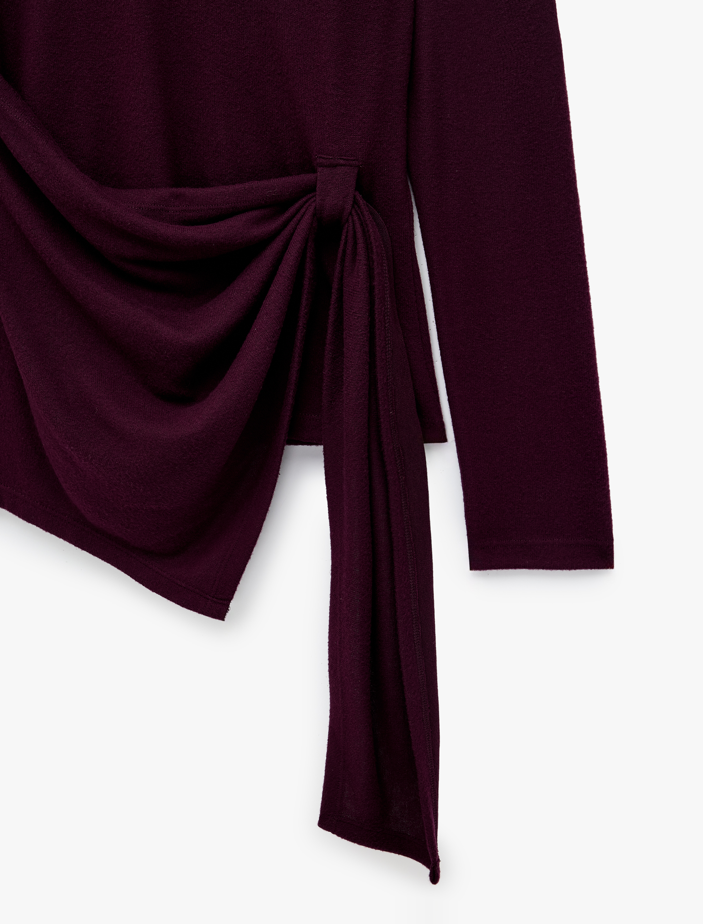   Bisiklet Yaka Uzun Kollu Slim Fit Drapeli Asimetrik Bağlama Detaylı Yumuşak Dokulu Tişört