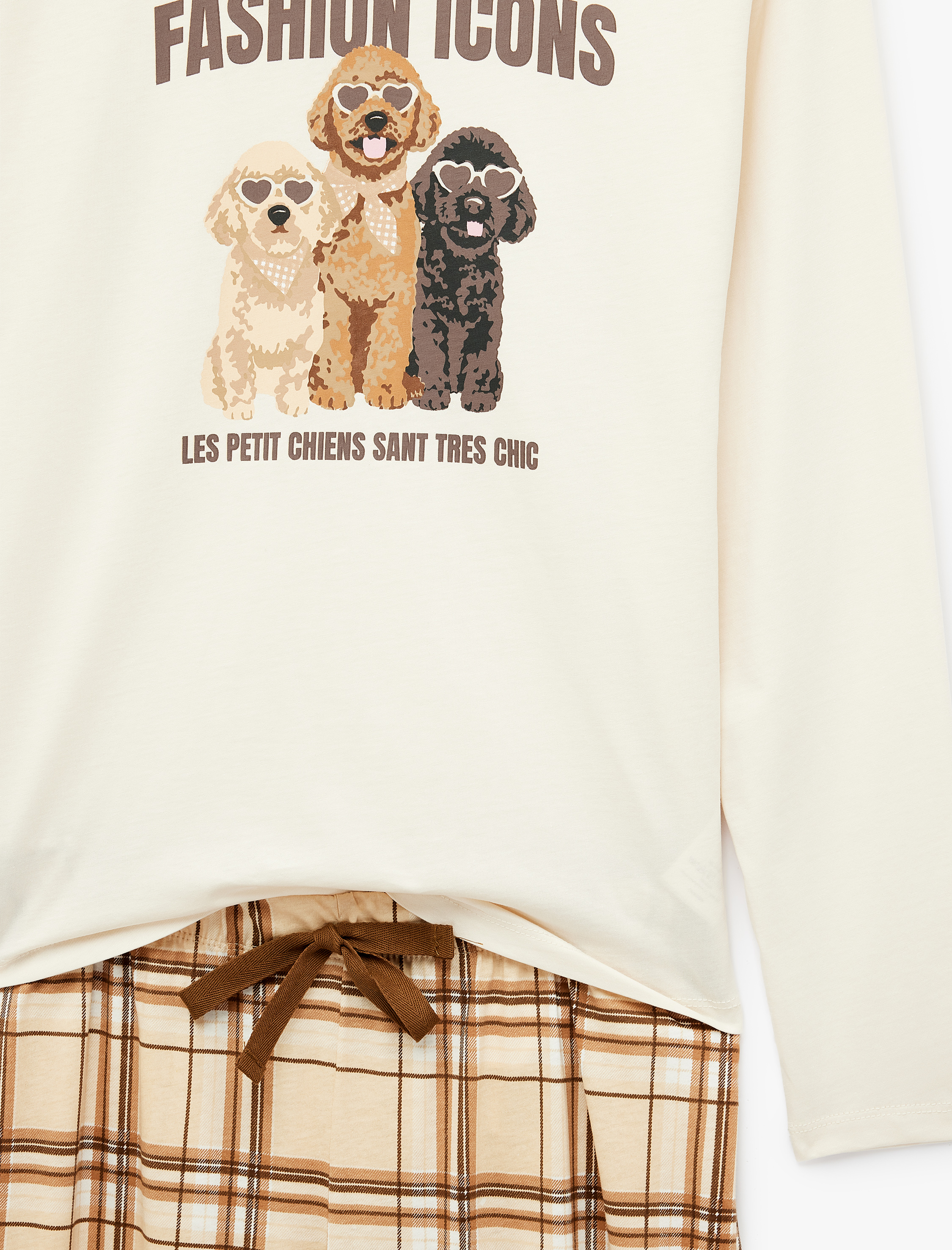   Bisiklet Yaka Baskılı Uzun Kollu 2'li Pijama Takımı