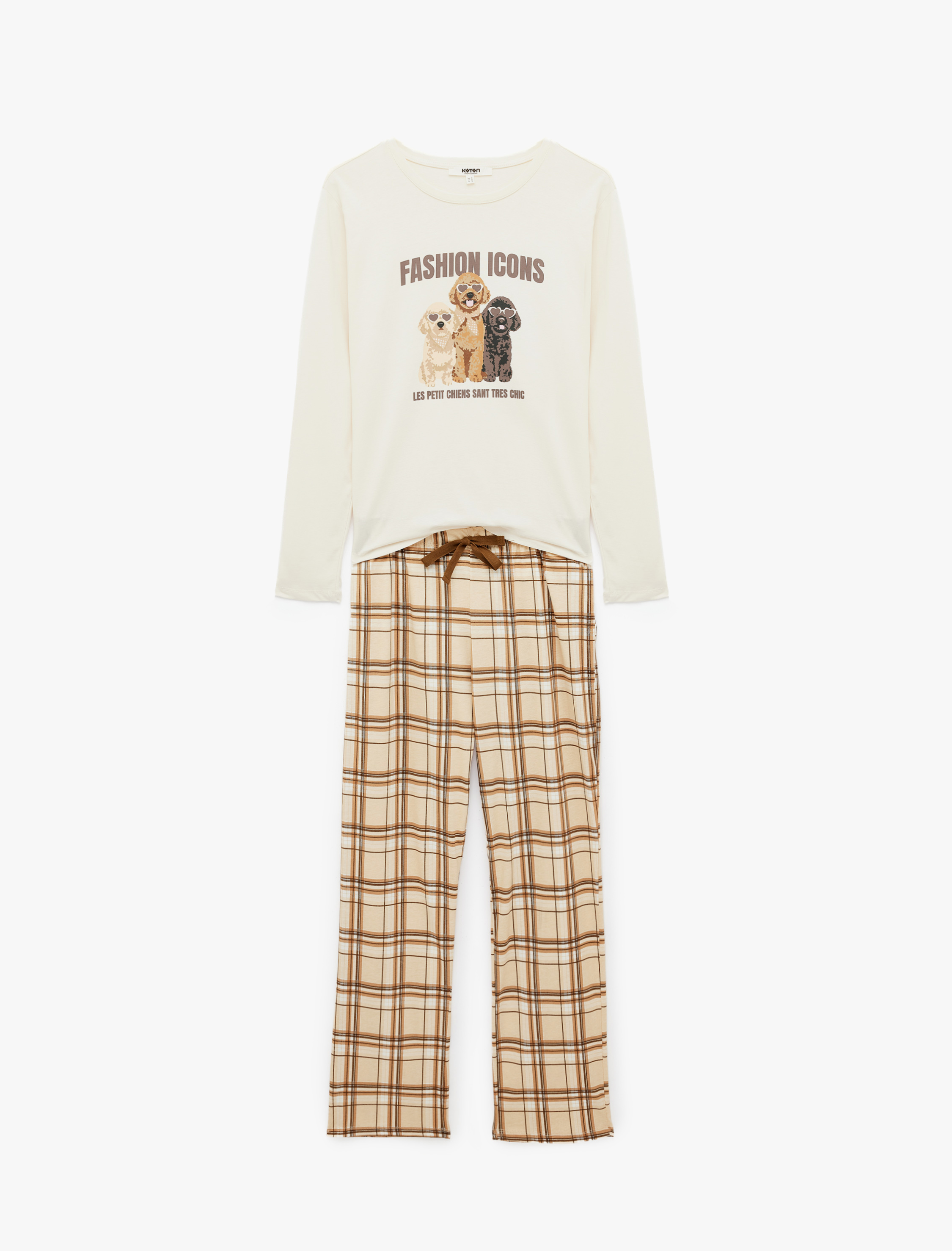   Bisiklet Yaka Baskılı Uzun Kollu 2'li Pijama Takımı