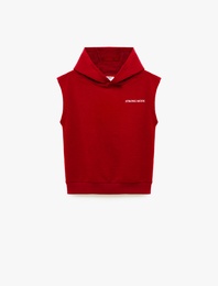 Üç İplik Baskılı Oversize Kapşonlu Kolsuz Sweatshirt