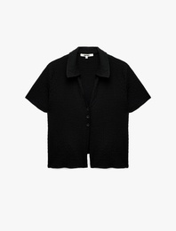 Slim Fit Bürümcük Kumaş Dokulu Kısa Kollu Düğmeli Polo Yaka Tişört