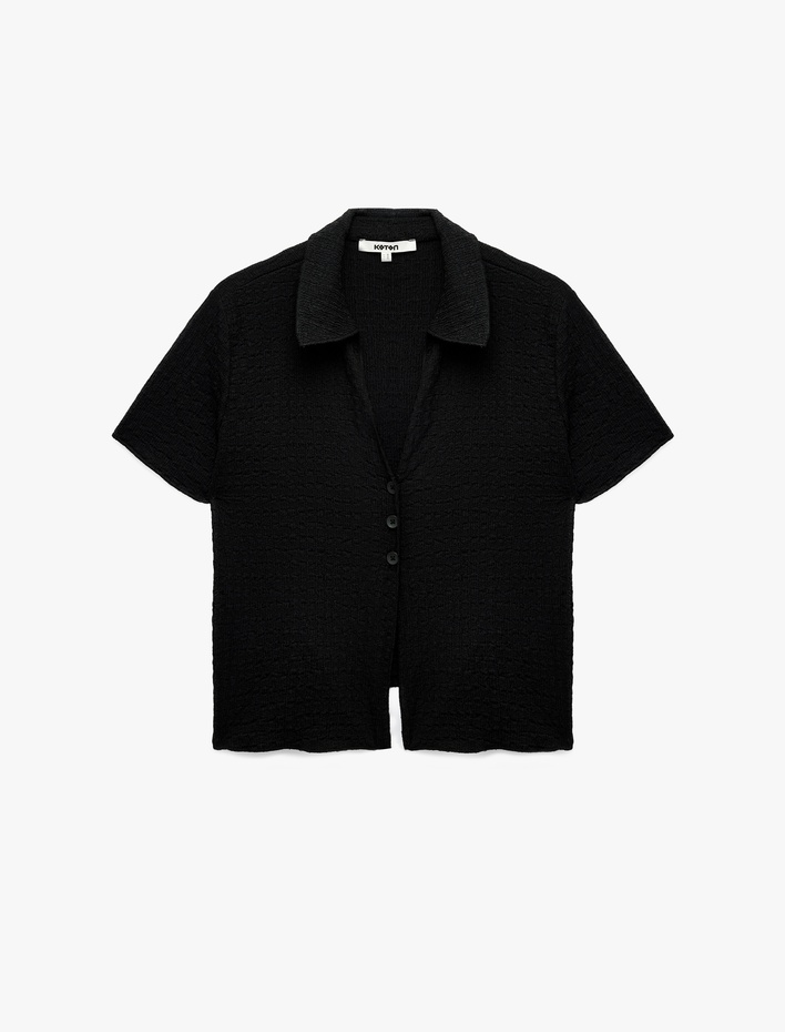  Slim Fit Bürümcük Kumaş Dokulu Kısa Kollu Düğmeli Polo Yaka Tişört