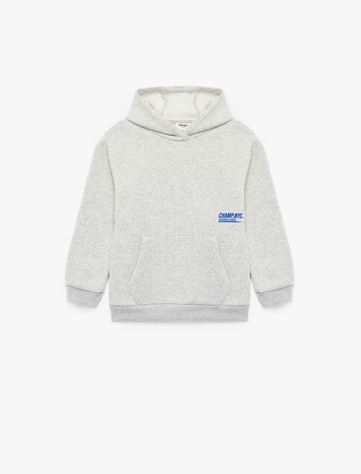 Erkek Çocuk Uzun Kollu Baskılı Şardonlu Kanguru Cep Kapşonlu Sweatshirt