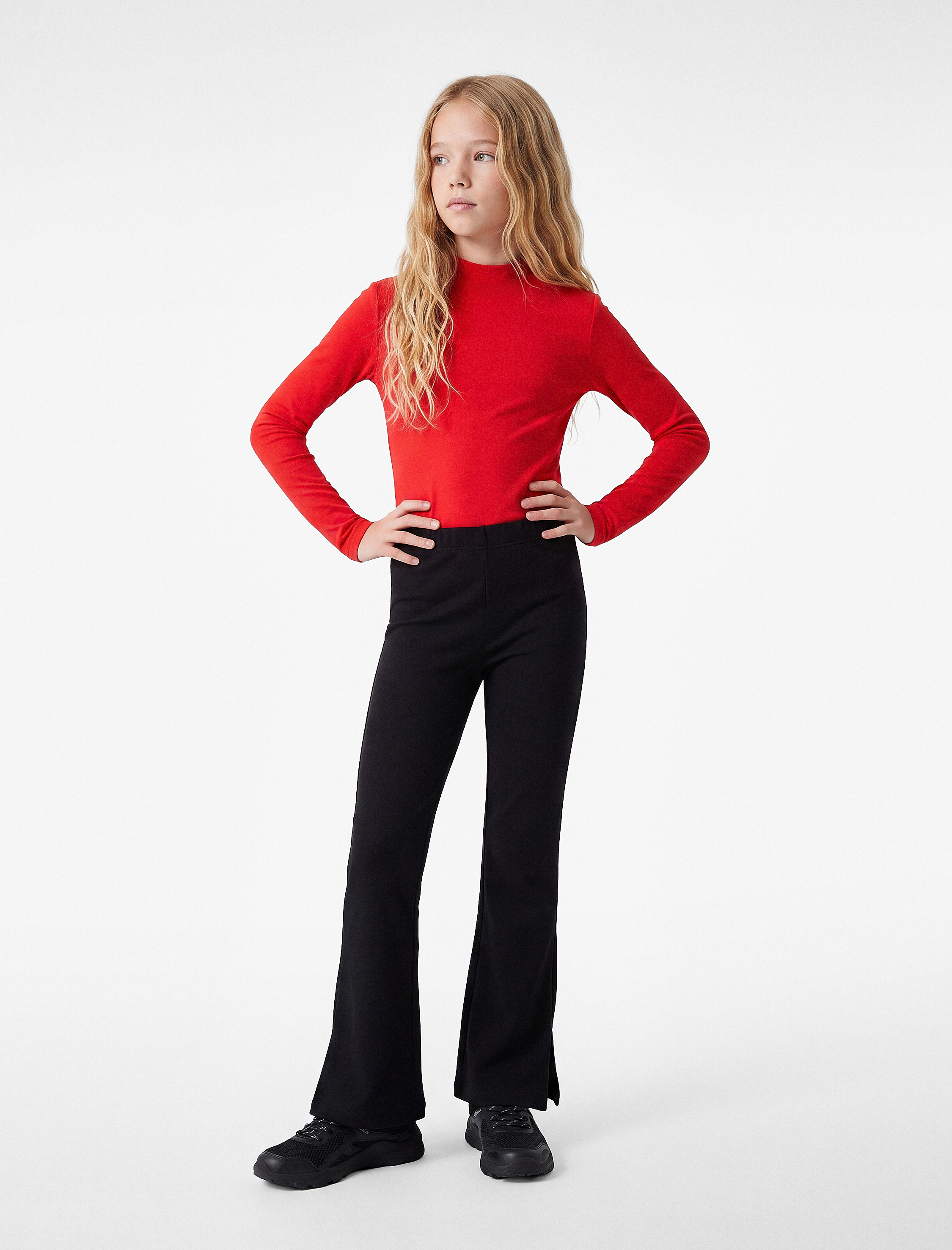  Kız Çocuk Dik Yaka Modal Karışımlı Uzun Kollu Slim Fit Okul Tişörtü