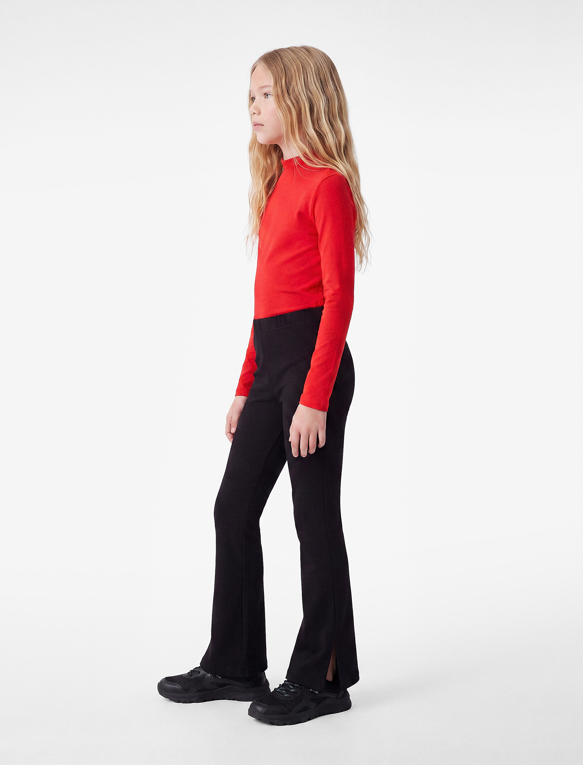  Kız Çocuk Dik Yaka Modal Karışımlı Uzun Kollu Slim Fit Okul Tişörtü