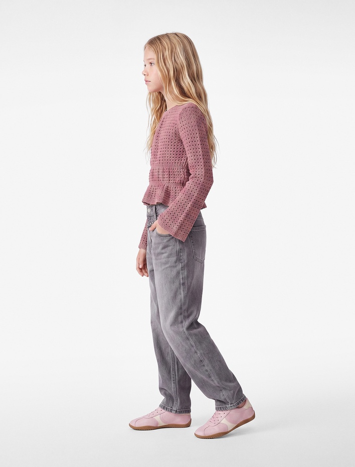 Kız Çocuk Loose Fit Cepli Pamuklu Denim Pantolon